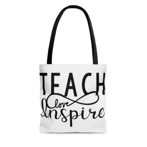 Teach Love Inspire Classic Black Lettering AOP Tote Bag